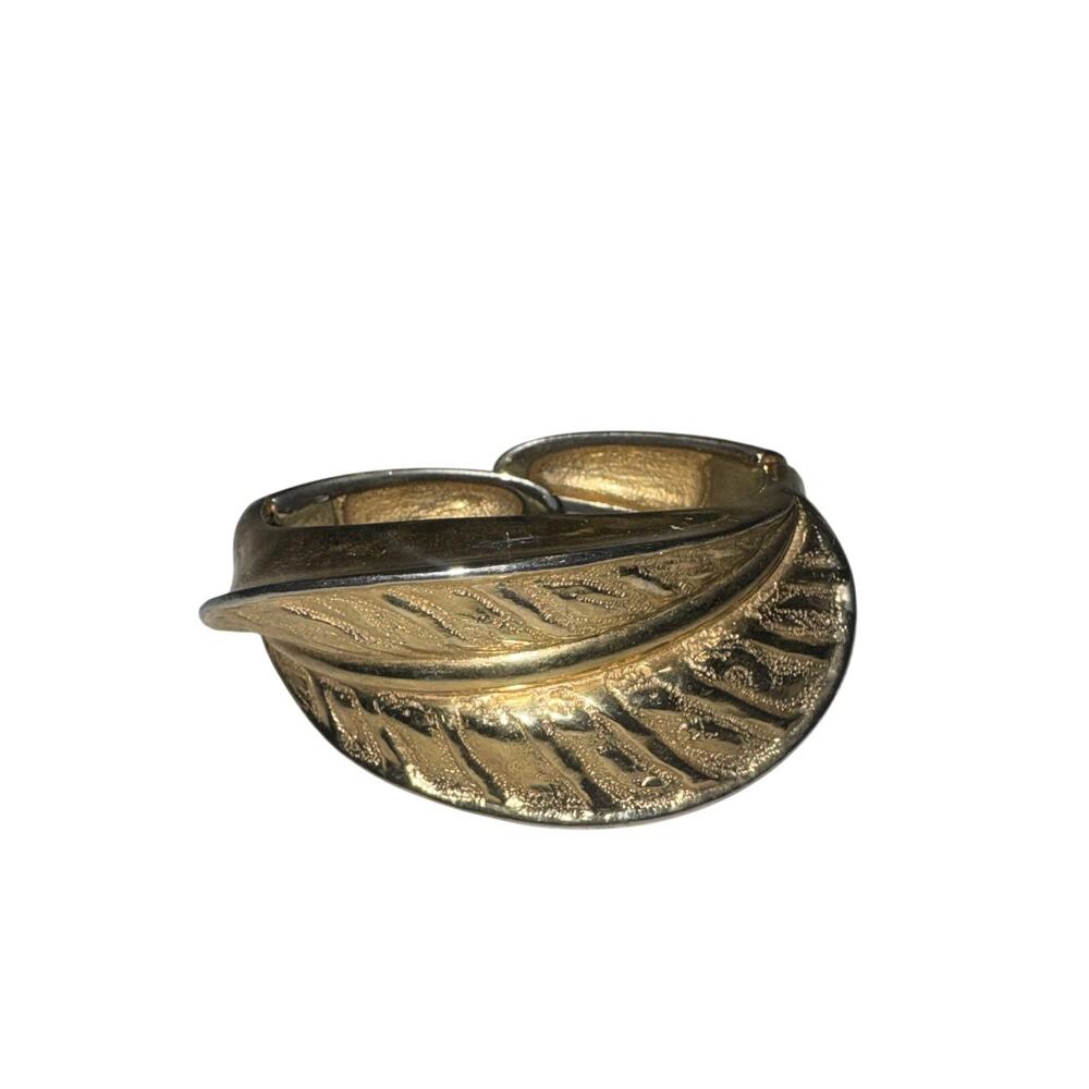 Vintage Bobley Gold Tone Leaf Bracelet Hinged Cuff Mid Century Signed